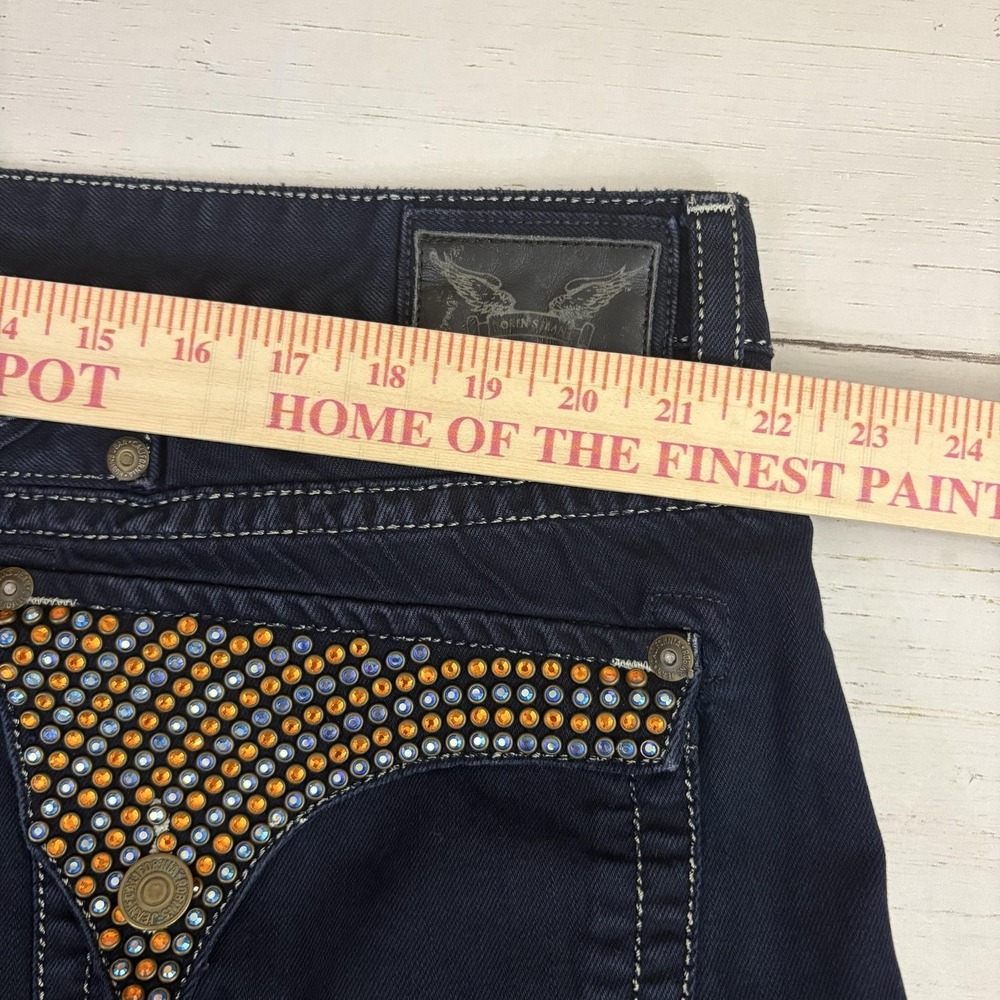 Robin's Jean Denim Shorts Mens 36 Blue Bermuda Rhinestone Back Pockets Biker - Picture 12 of 14